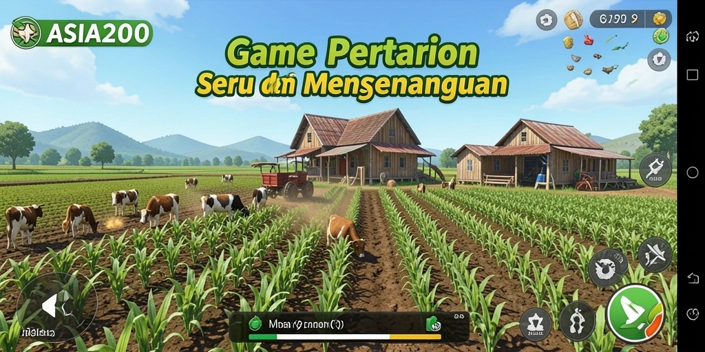 Tampilan gameplay ASIA200 dengan aktivitas bertani yang seru.