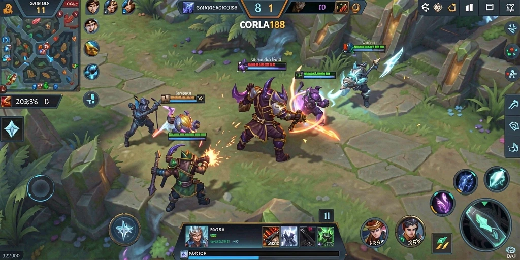 Tampilan gameplay intens dari CORLA188 dalam pertarungan tim.