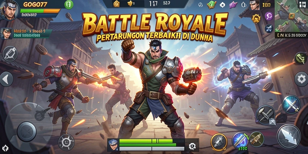 Tangkapan layar utama GOGO77 menampilkan aksi seru di medan perang Battle Royale.