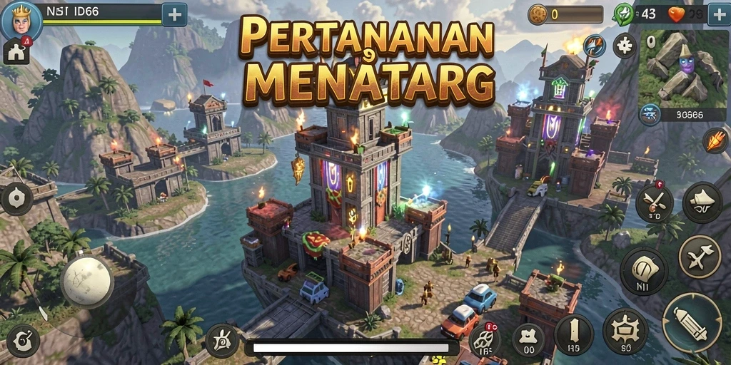 Tampilan menara dan musuh dalam gameplay Tower Defense ID66.