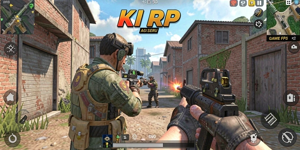 Screenshot utama KKRP menunjukkan aksi tembak-menembak seru dalam gameplay FPS.