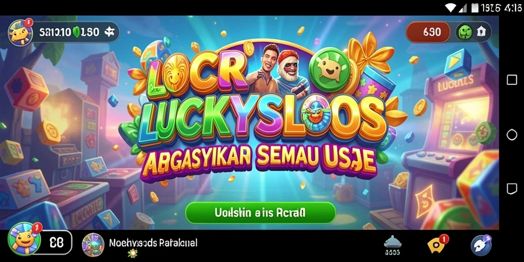 Screenshot gameplay LUCKYSLOTS menampilkan keseruan mesin slot yang berwarna-warni.