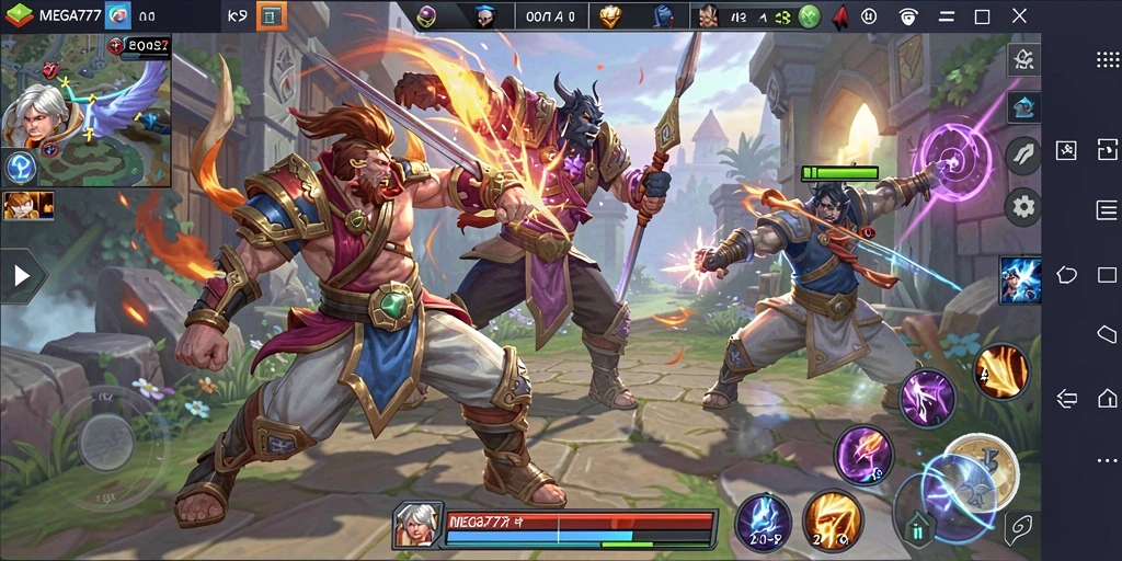 Tampilan seru gameplay MEGA777 dalam aksi MOBA.