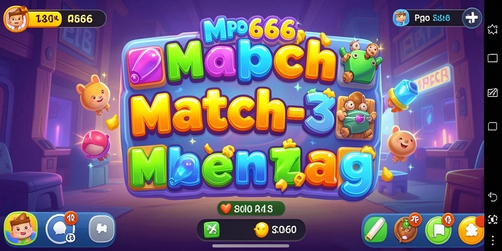 Screenshot MPO666 menunjukkan gameplay Match-3 yang seru.