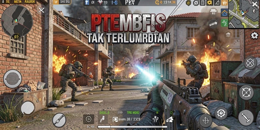 Tampilan gameplay PP7 yang intens dan mendebarkan di arena pertempuran.