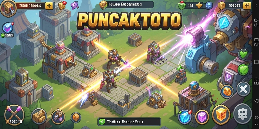 Tampilan gameplay seru di PUNCAKTOTO dengan berbagai tower dan musuh.